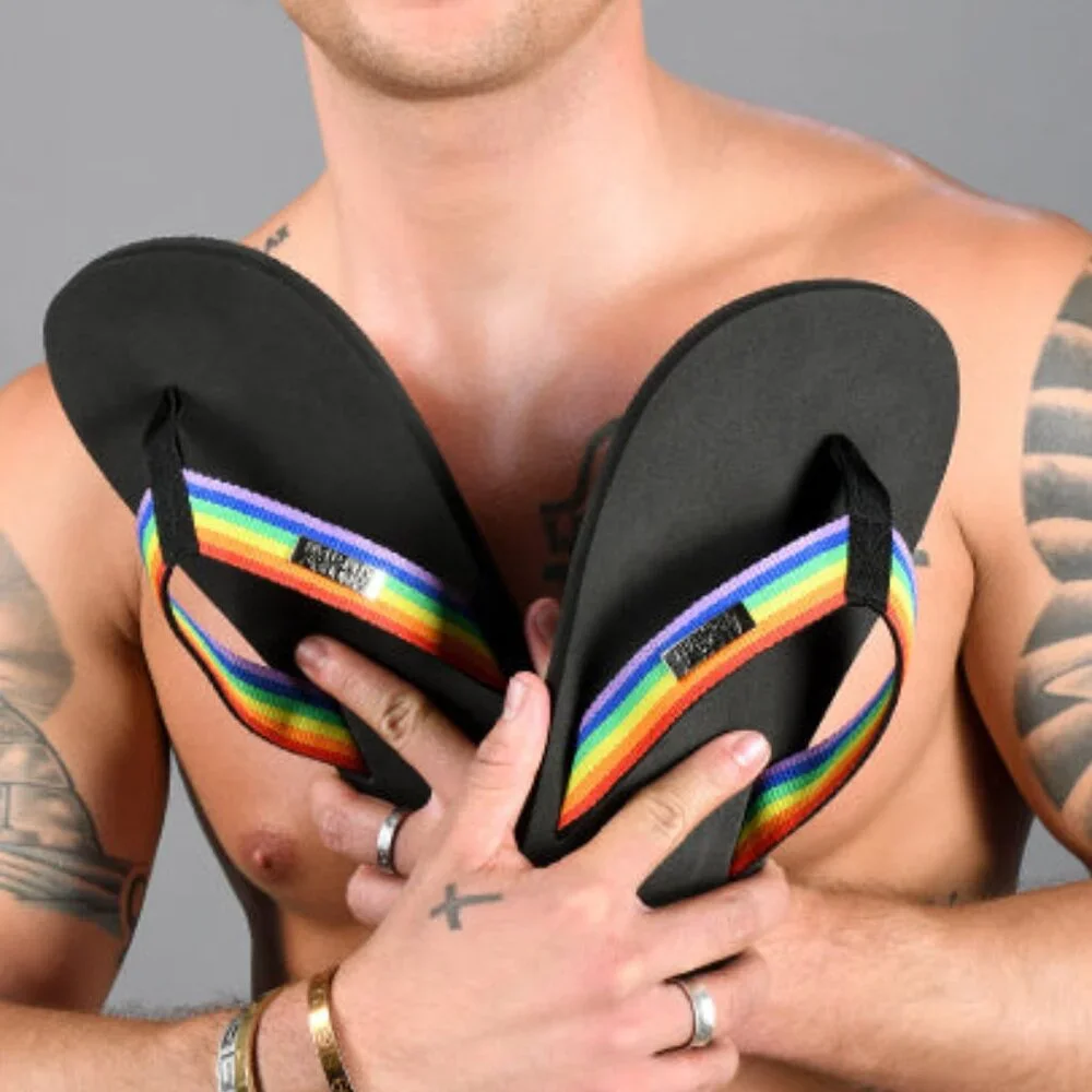 Andrew Christian Rainbow Pride Sandals (w/ Logo Charm)